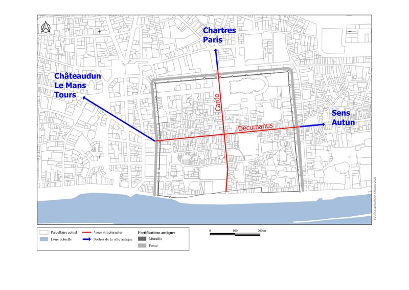 Principaux axes de circulation de la ville d'Orléans à l'époque antique