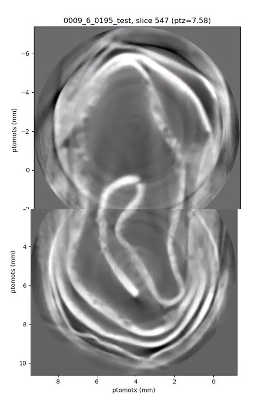 Tomographie à rayon X présentant une section de tablette (Synchrotron SOLEIL, 2024).