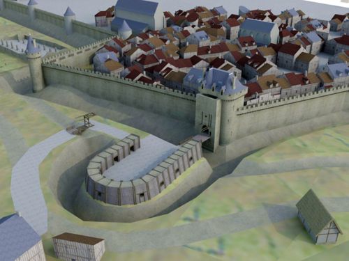 Boulevard de la porte Bannier, restitution 3D de son état du début XVe siècle (crédits : L. Jossserand, Polytech'Orléans)