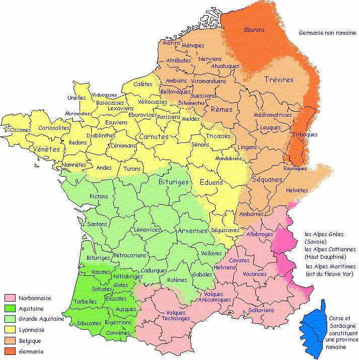 Carte des principales civitas (Olivier BLIN, www.inrap.fr)