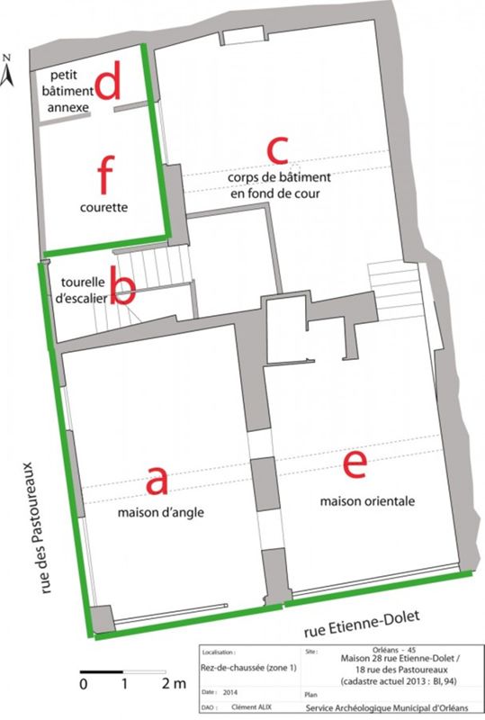 Plan du rez-de-chaussée de la maison n° 28 rue Etienne-Dolet / n° 18 rue des Pastoureaux.