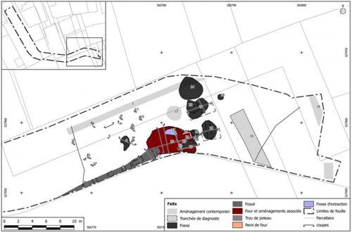 Plan des vestiges mis au jour lors de la fouille archéologique de la "Voie Nouvelle" à Saran (crédits : Pôle d'archéologie, 2014)