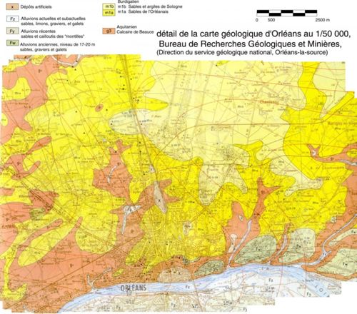 Carte géologique d'Orléans, extait (crédits : BRGM)
