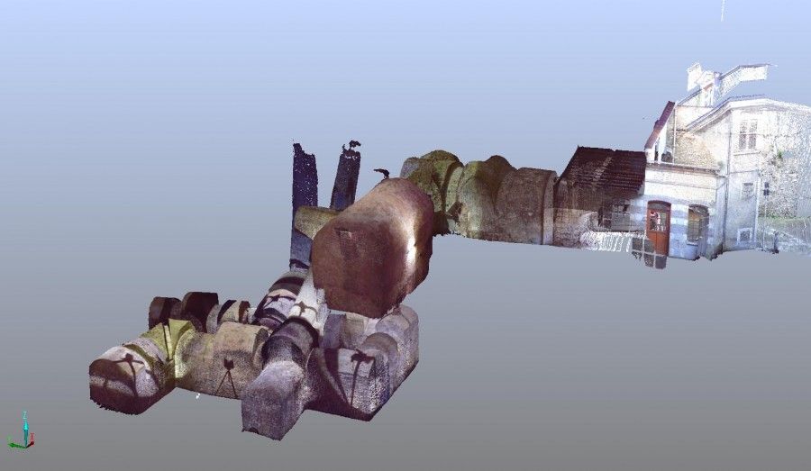 Vue 3D d'un ensemble de caves-carrières et cellier superposés, rue Coligny à Orléans (crédits : SICAVOR 2018)