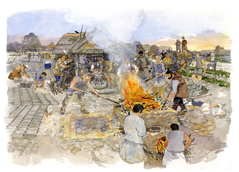 En bord de voie au VIIe siècle, l'atelier de potier-tuilier du Lac de la Médecinerie à Saran (Loiret) (Illustration Fabrice Moireau - Crédit : Fédération Archéologique du Loiret)