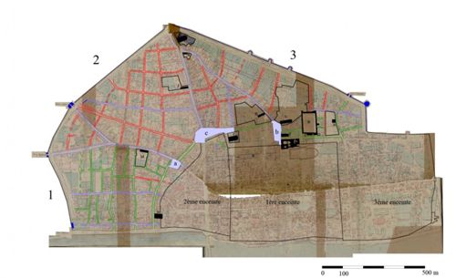 Morphologie et datation des rues dans la dernière enceinte d'Orléans (crédits : C. Alix, 2004)