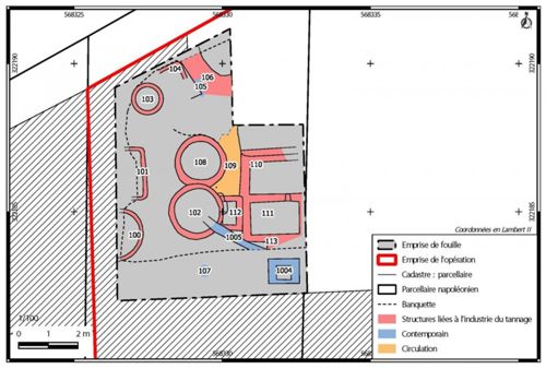 Plan du diagnostic archéologique au n°4 quai du Châtelet (crédits : Pôle d'archéologie, 2015)