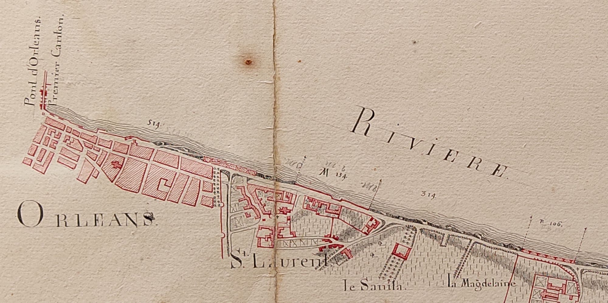 Propriété du Sanitas au 18e siècle à l'ouest de la ville, entre "Saint-Laurent" et "La Magdelaine" (Archives départementales du Loiret).