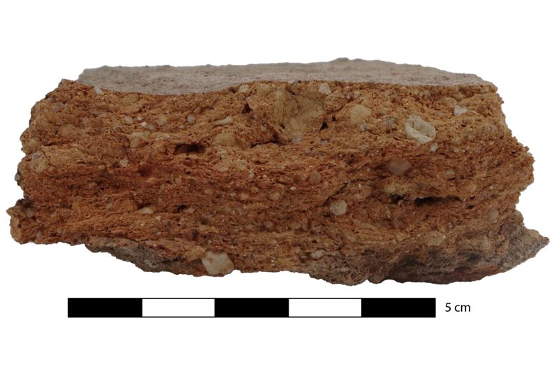 Section d'un morceau de brique provenant d'un atelier de potier-tuilier du VIIe siècle découvert à Saran (PAVO, 2024)